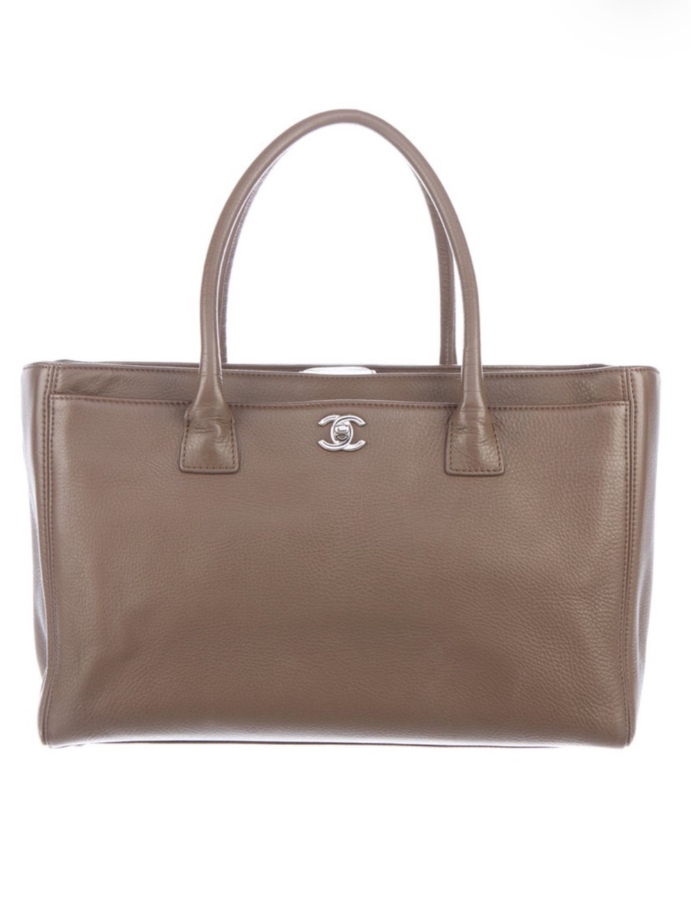CHANEL Taupe Brown Pebbled Leather Medium Executive Tote